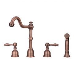 Akicon™ Two-Handles Antique Bronze Widespread Kitchen Faucet with Side Sprayer