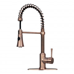 Akicon™ Antique Copper Pre-Rinse Spring Kitchen Faucet, Single Level Solid Brass Kitchen Sink Faucets with Pull Down Sprayer