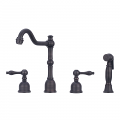 Akicon™ Two-Handles Oil Rubbed Bronze Widespread Kitchen Faucet with Side Sprayer