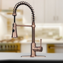 Akicon™ Antique Copper Pre-Rinse Spring Kitchen Faucet, Single Level Solid Brass Kitchen Sink Faucets with Pull Down Sprayer