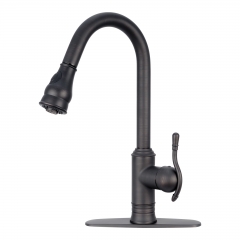 Akicon™ Oil Rubbed Bronze Pull Out Kitchen Faucet, Single Level Solid Brass Kitchen Sink Faucets with Pull Down Sprayer