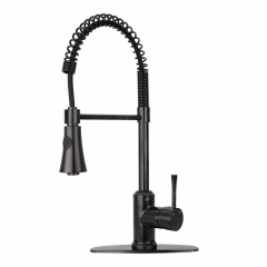 Akicon™ Matte Black Pre-Rinse Spring Kitchen Faucet, Single Level Solid Brass Kitchen Sink Faucets with Pull Down Sprayer