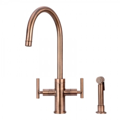 Akicon™ Two-Handle Matte Black & Brushed Gold Widespread Kitchen Faucet with Side Sprayer