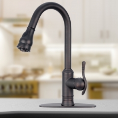 Akicon™ Oil Rubbed Bronze Pull Out Kitchen Faucet, Single Level Solid Brass Kitchen Sink Faucets with Pull Down Sprayer