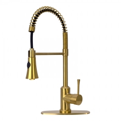 Akicon™ Brushed Gold Pre-Rinse Spring Kitchen Faucet, Single Level Solid Brass Kitchen Sink Faucets with Pull Down Sprayer