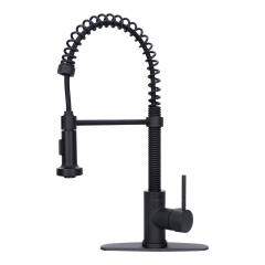 Akicon™ Matte Black Pre-Rinse Spring Kitchen Faucet, Single Level Solid Brass Kitchen Sink Faucets with Pull Down Sprayer