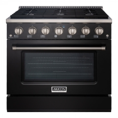 Akicon 36" Slide-in Freestanding Professional Style Gas Range with 5.2 Cu. Ft. Oven, 6 Burners, Convection Fan, Cast Iron Grates. Matte Black
