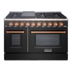 Akicon 48" Slide-in Freestanding Professional Style Gas Range with 6.7 Cu. Ft. Oven, 8 Burners, Convection Fan, Cast Iron Grates. Matte Black
