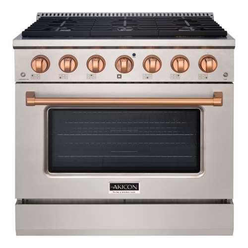 Akicon 36" Slide-in Freestanding Professional Style Gas Range with 5.2 Cu. Ft. Oven, 6 Burners, Convection Fan, Cast Iron Grates. Stainless Steel