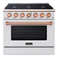 Akicon 36" Slide-in Freestanding Professional Style Gas Range with 5.2 Cu. Ft. Oven, 6 Burners, Convection Fan, Cast Iron Grates. White