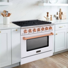 Akicon 36" Slide-in Freestanding Professional Style Gas Range with 5.2 Cu. Ft. Oven, 6 Burners, Convection Fan, Cast Iron Grates. White