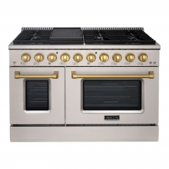 Akicon 48" Slide-in Freestanding Professional Style Gas Range with 6.7 Cu. Ft. Oven, 8 Burners, Convection Fan, Cast Iron Grates. Stainless Steel