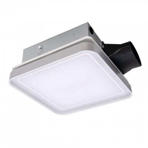 Bathroom Exhaust Fan with 15W Dimmable 3CCT LED Light & 7W 2-Color Night Light, Ventilation Fan, 50-80-100 CFM, Square, Silver
