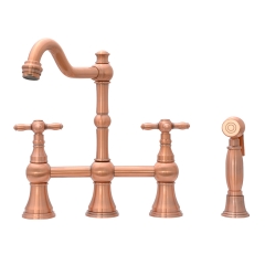Akicon Kitchen Faucets - Solid Brass Wall Mount Kitchen Faucet with 2 Cross Handles, Copper Kitchen Sink Faucet - AK97118N1