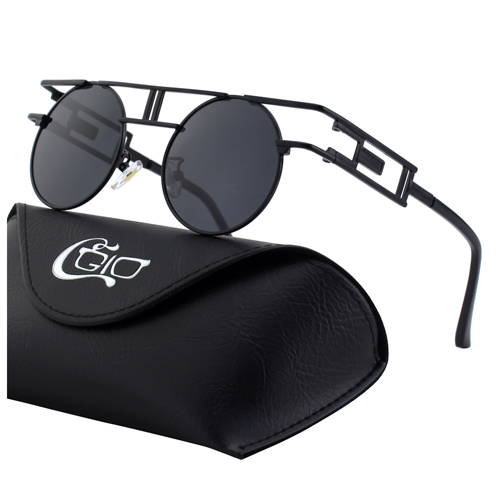CGID Retro Geometric frame Mirrored Polarized Steampunk Sunglasses