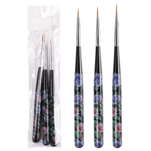 W60-2  3pcs UV Gel Painting Brush Set Acrylic Nylon Hair Flowers Drawing Nail Liner