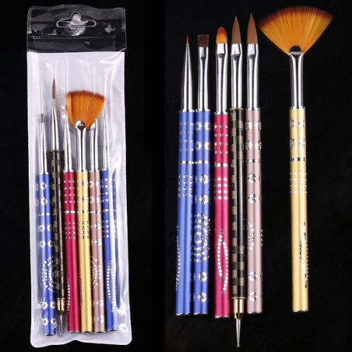 NBS-70  6 pcs white stone design handle nailart brush set