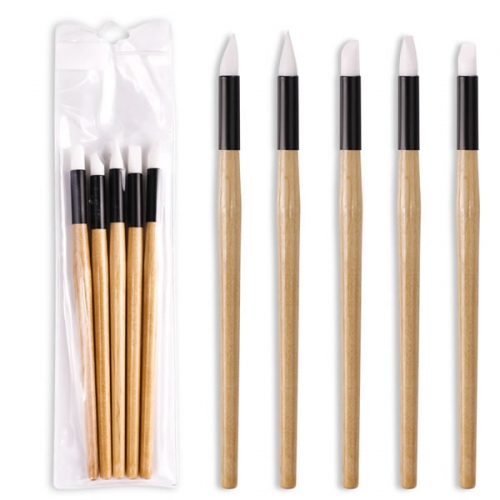 W65-4 5Pcs/set Sculpture Carving Pen Silicone Head Wooden Handle 3D DIY Nail Art