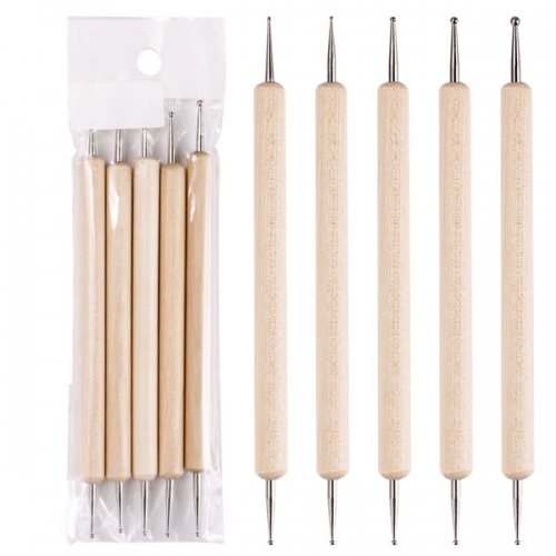 W61-1 5Pcs/set 2 Way Aluminium alloy Wood Dotting Pen Marbleizing Nail Art Dotting