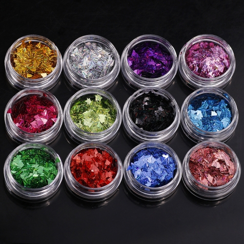 GSP-60 12 Colors/ Case Laser Triangle Sequins Nail Art Glitter Flakes Holo Powder