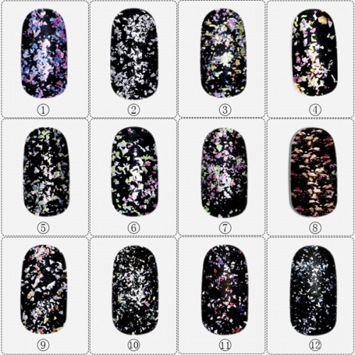 GSP-49 12boxes/set Summer Mixed Colors Irregular Thin Snow Flower 3D Nail Art Decor