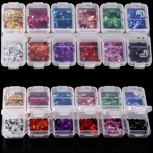 GSP-56 1Box 12 Colors Mixed Holographic Flakies Set Rectangle Glitter Sequins