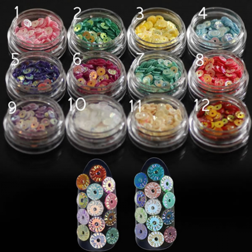 GSP-64 12 colours/set coin in screw round shape nail art glitter