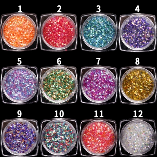 GSP-90 12 Choices Mix Hexagon Shapes Acrylic Sequins Iridescent Rainbow Shining