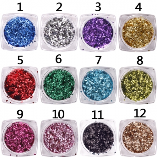 GSP-78 Nail art shiny box mixed color 12 design mini hexagon hot sequins nail decorations