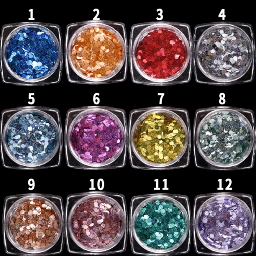 1 Set 12 Grids Sequins Round Flakes Mixed Color 3D Paillette Glitter Manicure