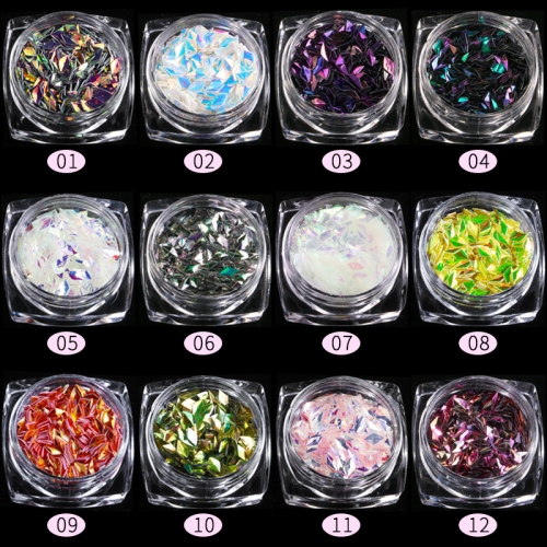 GSP-80 12 Colors Laser Rhombus Nail Art Glitter Flakes Stereo Diamond Sequins DIY