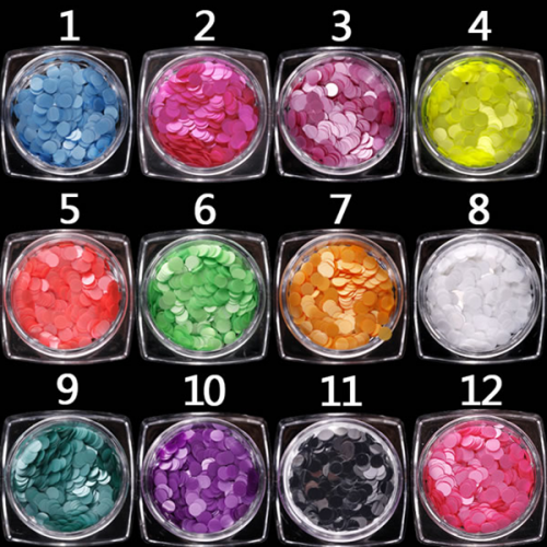 GSP-73 12 PCS Acrylic Round Nail Art Glitter Sequins Set For Nail Tips Decoration