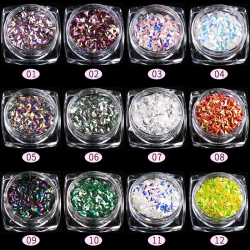 GSP-79 12 Colors Laser Triangle Nail Art Glitter Flakes Stereo Diamond Sequins DIY