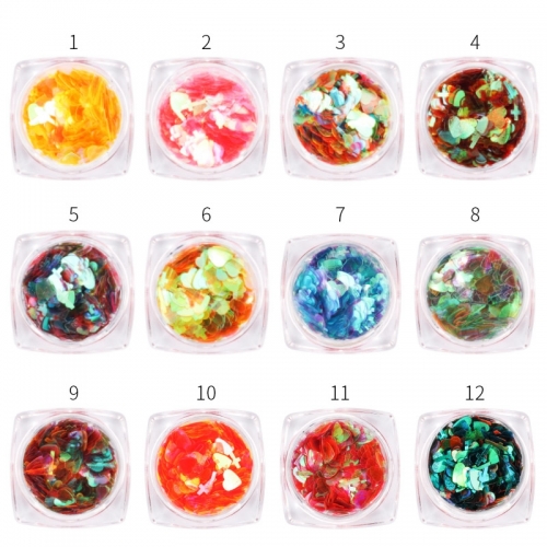 GSP-112 12 Colors Mix Size Nail Art Decoration 1 Box Paillette Manicure Heart