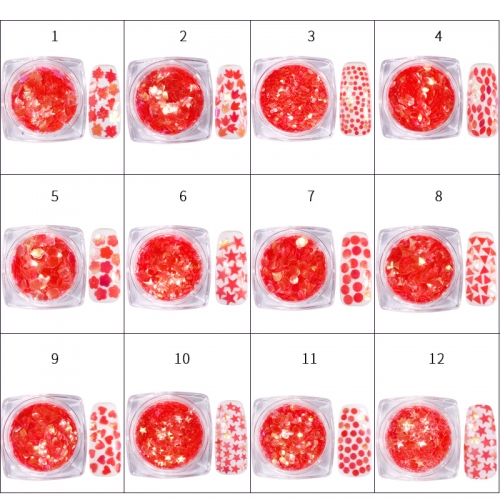 GSP-107 12pcs Nail Art Sequins All Red Color Ornament Shiny Lady UV Gel Polish 3D