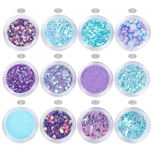 GSP-124 12pcs/set Shiny Mix shape Ultrathin Sequins Colorful Nail Art Glitter Tips UV Gel