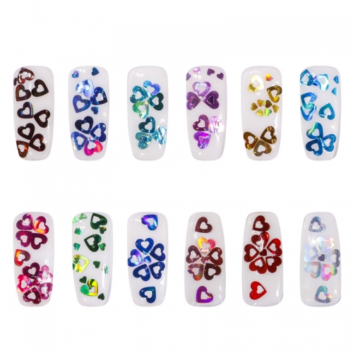 GSP-110 12 Colour Nail Art Rhinestones Decorations Mixed Glitter Heart Star Tips UV