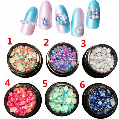 PGB-22 Mix Size Pearl Flat Back 3D AB Rhinestone Glitter Wheel Nail Art Beads