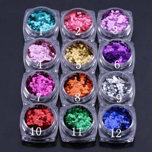 PGP-53 12 Color/Box Nail Glitter Powder 2mm Round Laser Shape Sequins For Nail Art Holographic