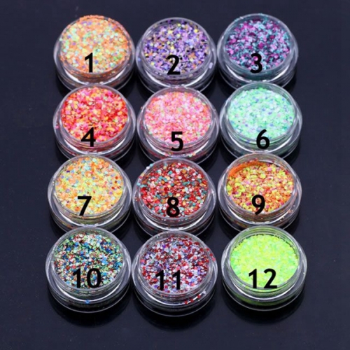 PGP-55 12boxes/set Laser Mixed Nail Glitter Powder Sequins Shinning Colorful