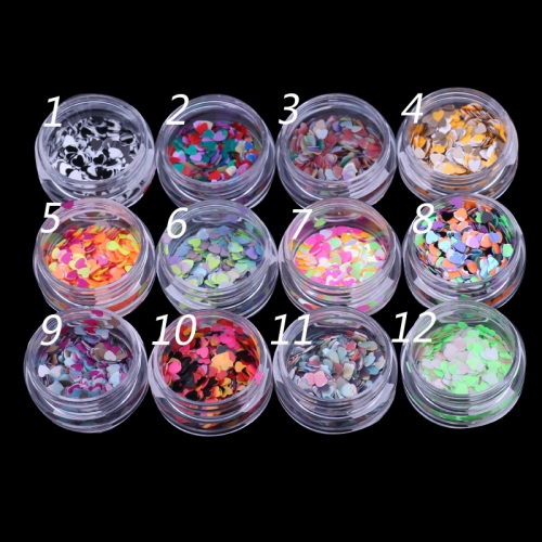 PGP-75 12 Colors Heart Shape Nail Art Acrylic Glitter Sequins Powder Set supplies Decoration