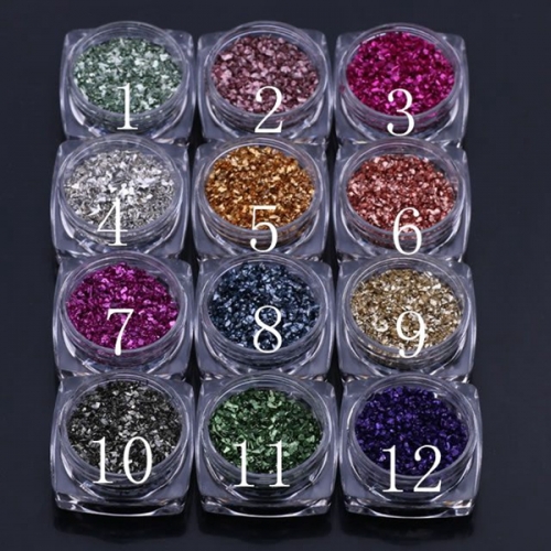 PGP-50 12boxes/set Laser Mixed Nail Glitter Powder Sequins Shinning Colorful