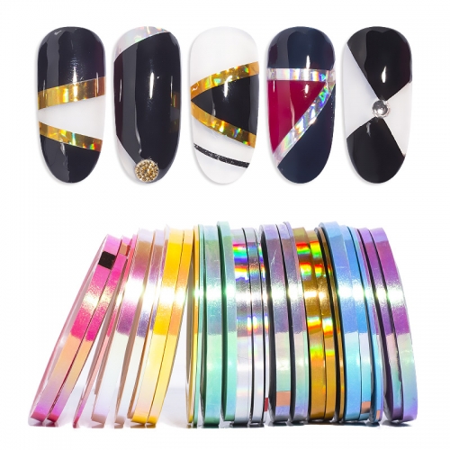 NLS-08 100Rolls/Set Holographic Nail Line Decal Set Striping Tapes 1mm Adhesive Laser