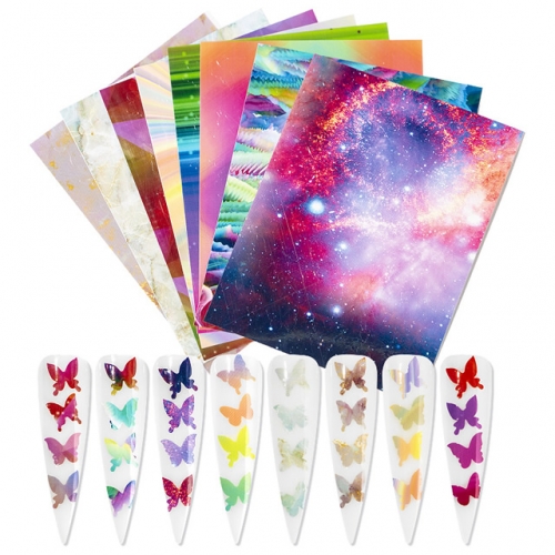 NAS-24   8 colors butterfly rainbow color nail sticker