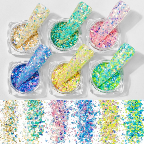 GSP-146 Fluorescent hexagon mix size nail sequins