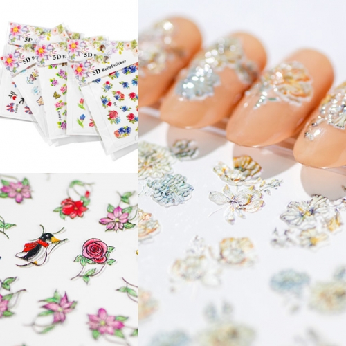 5D-F flower butterfly designs 5d water transfer nail sticker