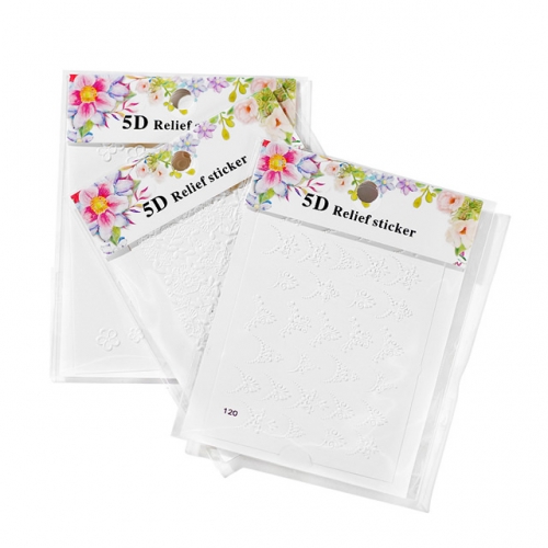 5D-W white flower designs 5D nail sticker
