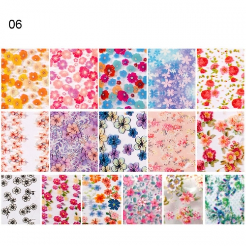 XKZ-17-06 flowers 4*30cm 16pcs set nail transfer foil