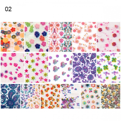 XKZ-17-02 16pcs 4cm*30cm set nail transfer flowers foil