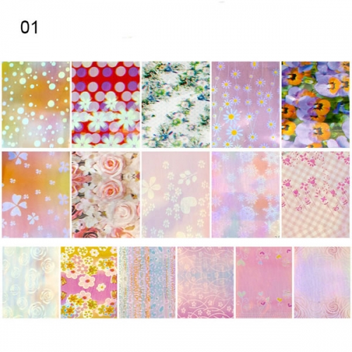 XKZ-17-01 16pcs 4cm*30cm flowers nail transfer foil